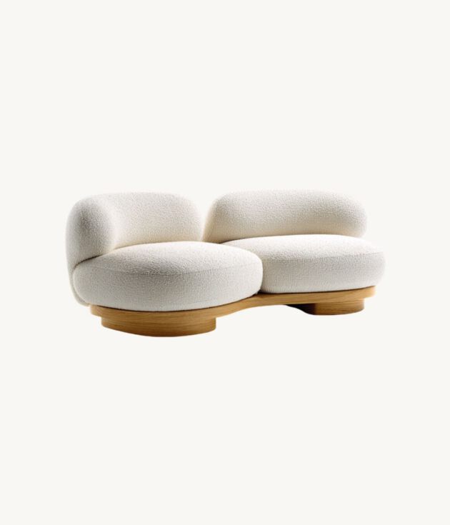 Asymmetrical boucle loveseat